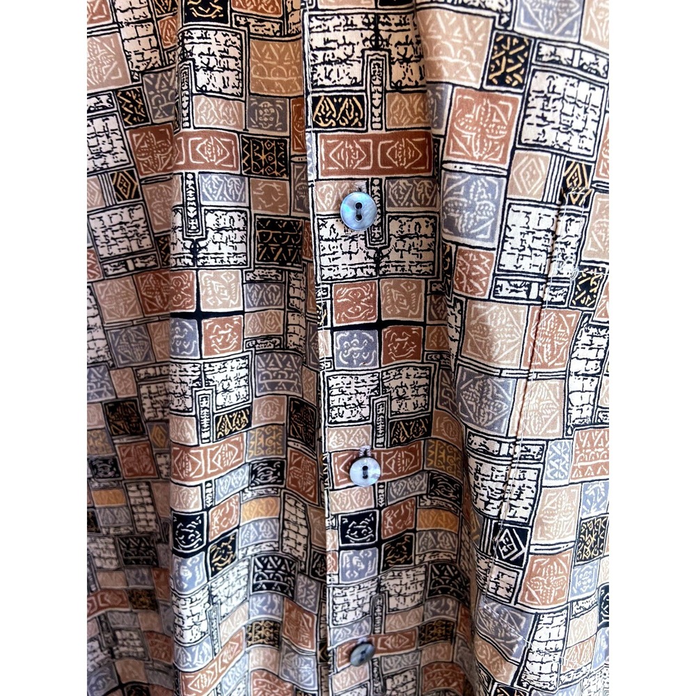 Tori‎ Richard Mens Geometric Tribal Tile Print Short Sleeve Button Up Shirt Tan - Picture 7 of 11